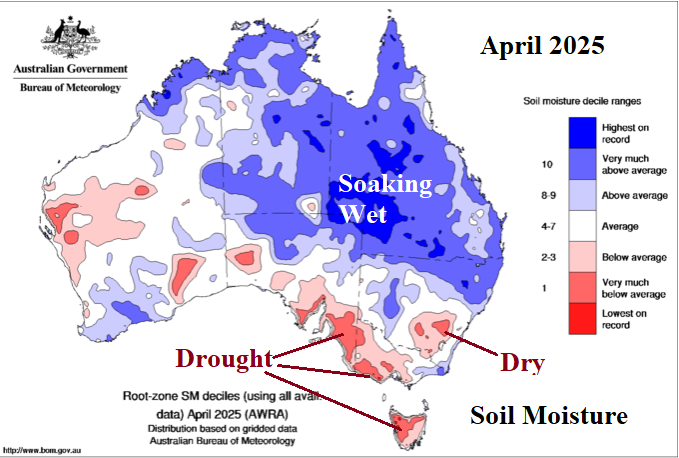 A map of australia showing soil moisture AI-generated content may be incorrect.