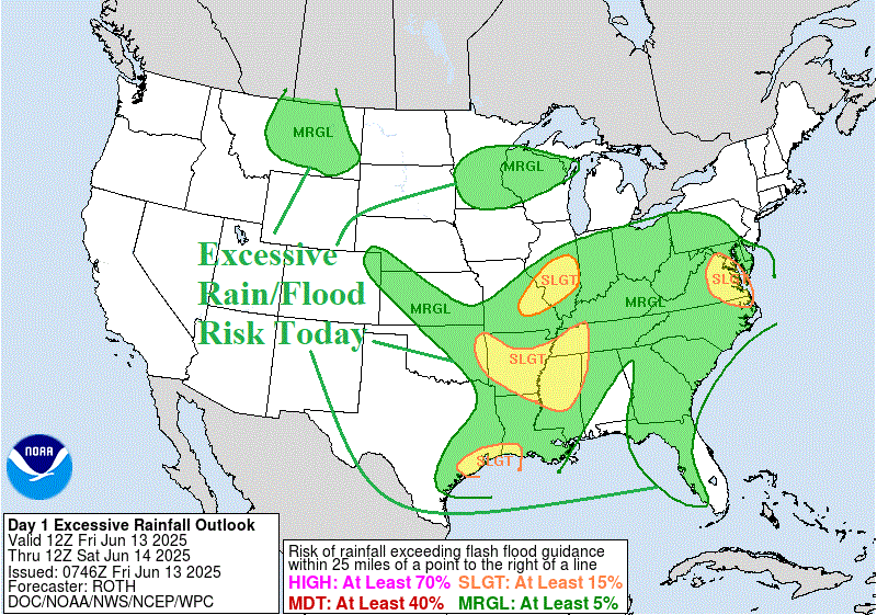 A map of the united states with rain and flood warning AI-generated content may be incorrect.