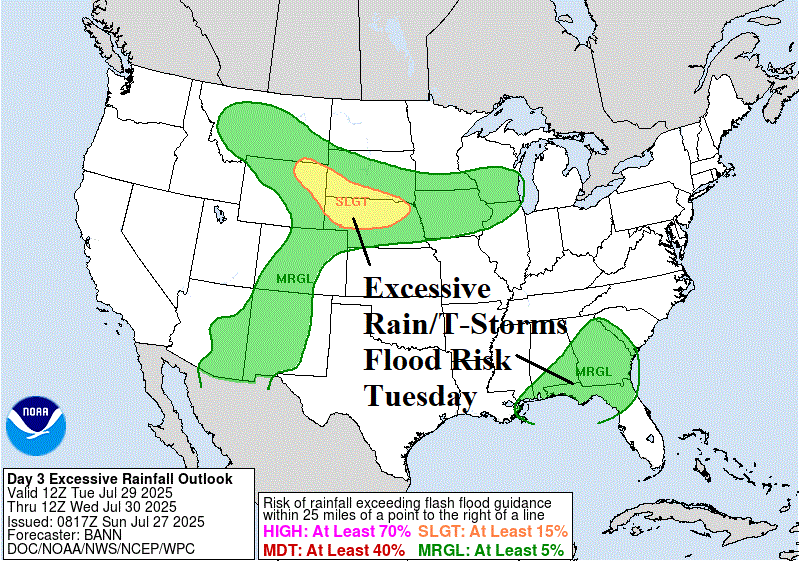 A map of the united states with green and yellow weather forecast AI-generated content may be incorrect.