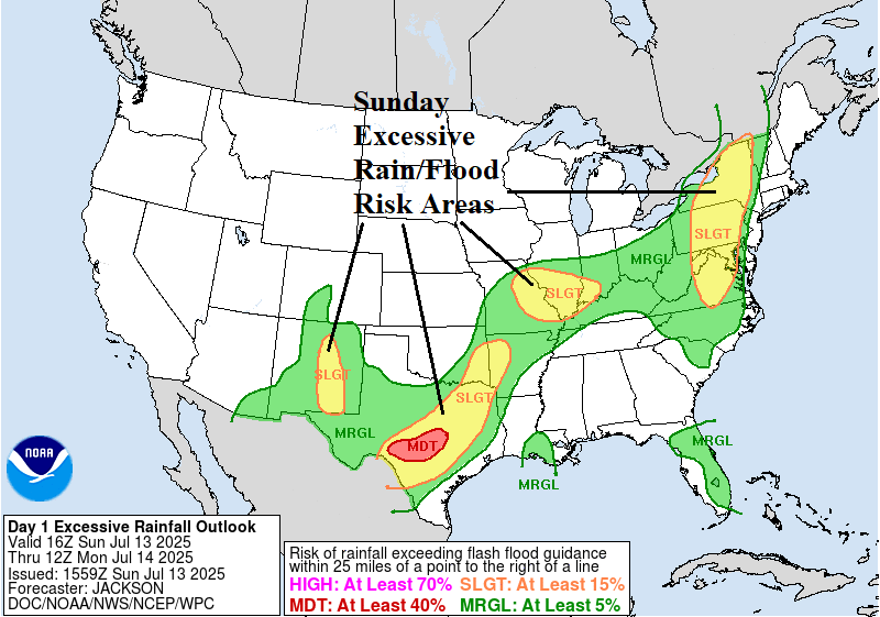 A map of the united states with rain and flood warning AI-generated content may be incorrect.