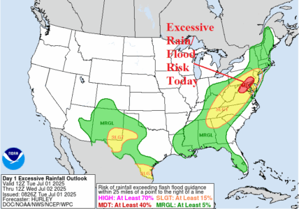 A map of the united states with rain and flood warning AI-generated content may be incorrect.