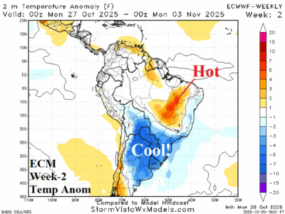 A map of the south america with hot weather AI-generated content may be incorrect.