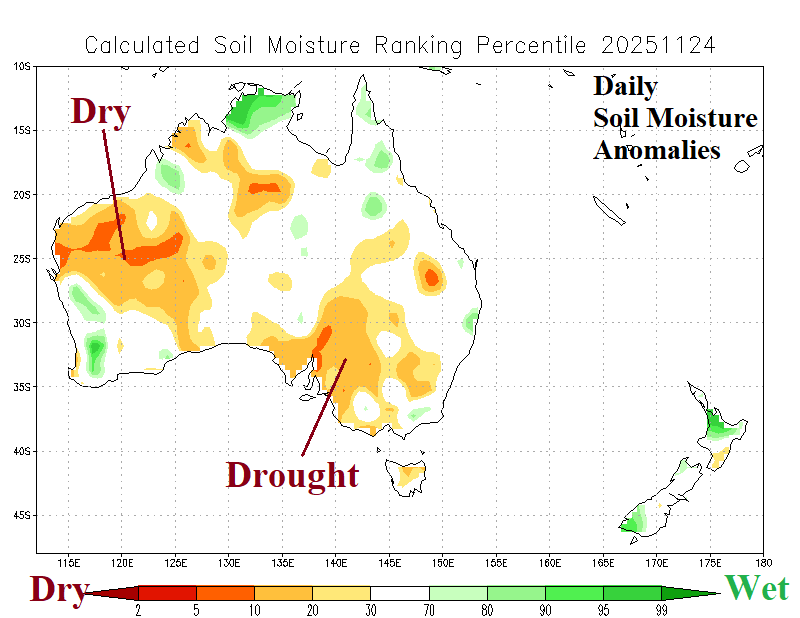 A map of australia with soil moisture AI-generated content may be incorrect.