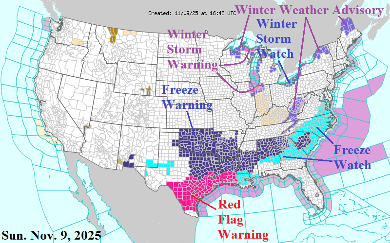 A map of the united states with different weather conditions AI-generated content may be incorrect.