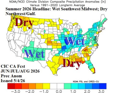 Updated Summer 2026 Outlook: Hot Northwest/West and Gulf States; Wet ...